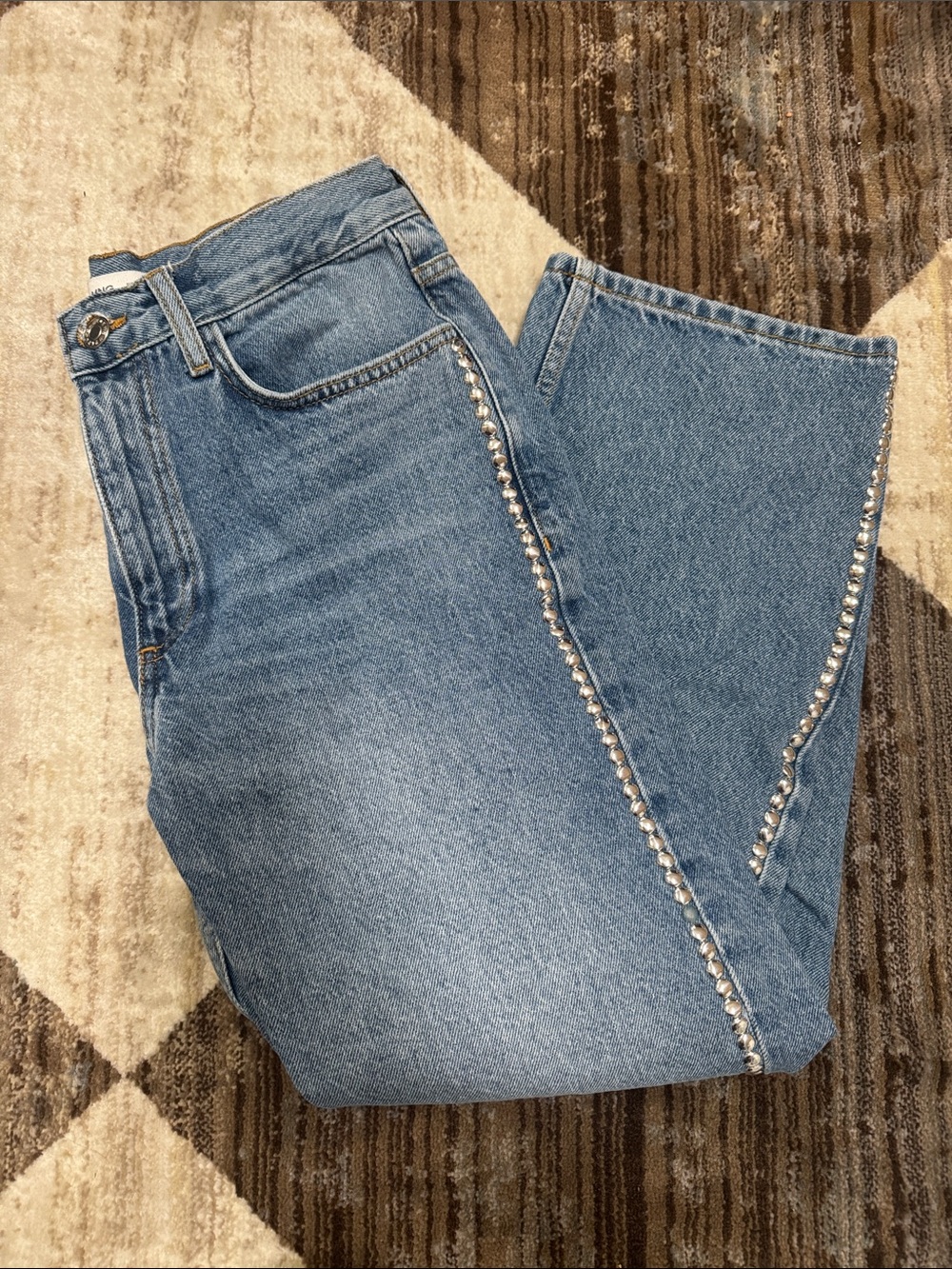 Mango Blue Flared Jeans with Crystal Trim